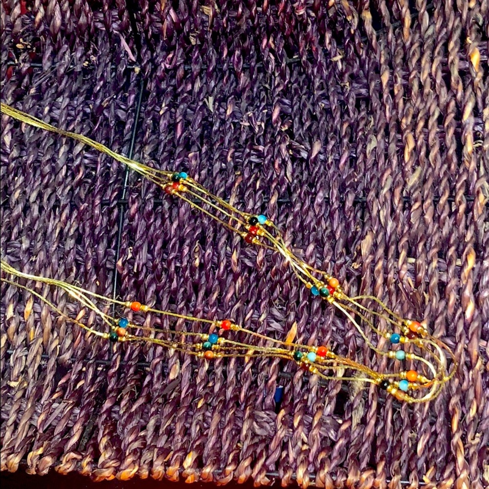 vintage gold and rainbow beads layered necklace